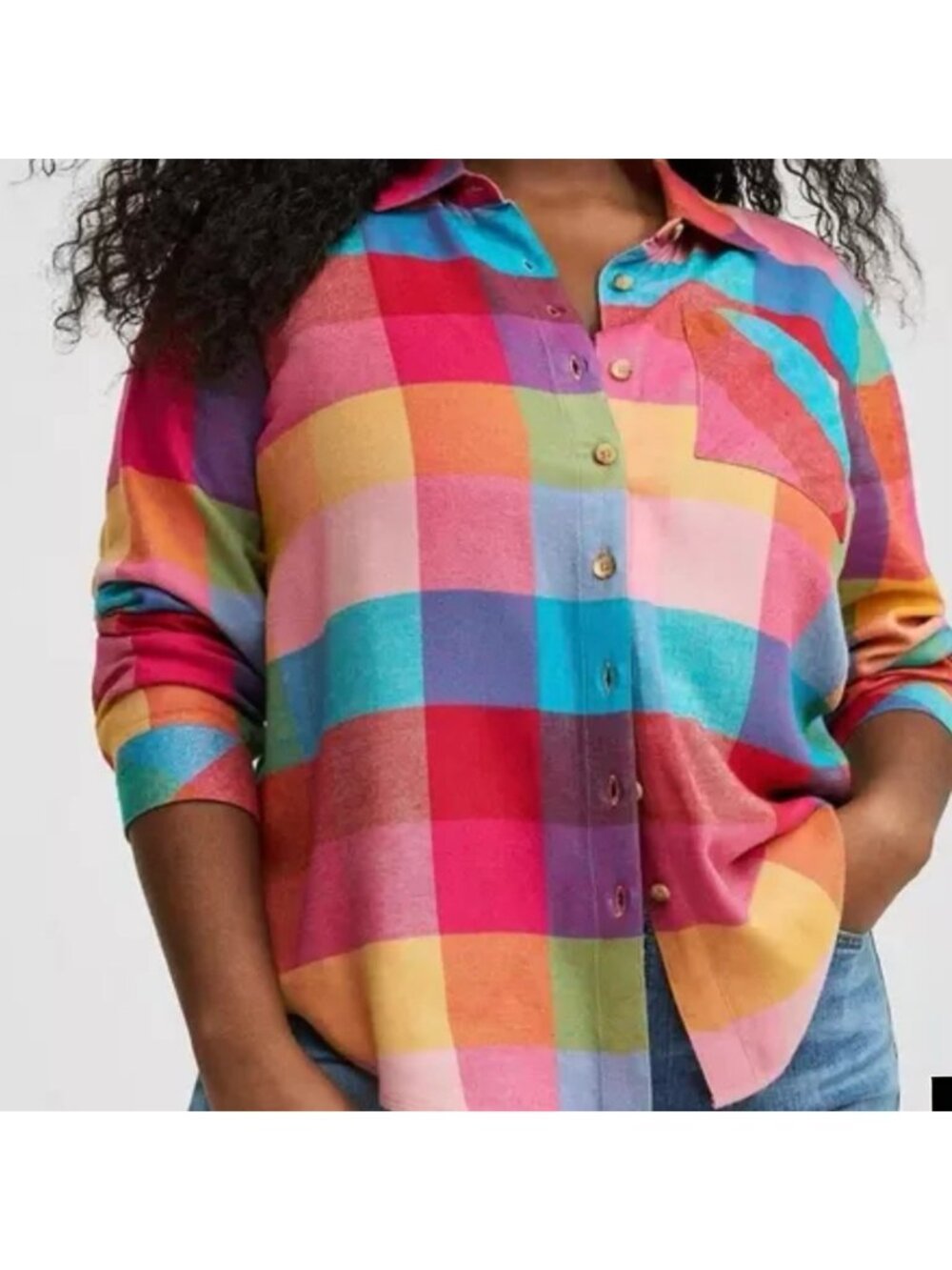 Torrid Flannel Top Womens 2X Rainbow Plaid Lizzie Colorful Bright Cozy Soft Work